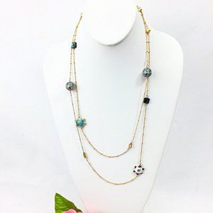 Lux Divine Layered Abalone Shell & Cloissone Bead Gold Necklace